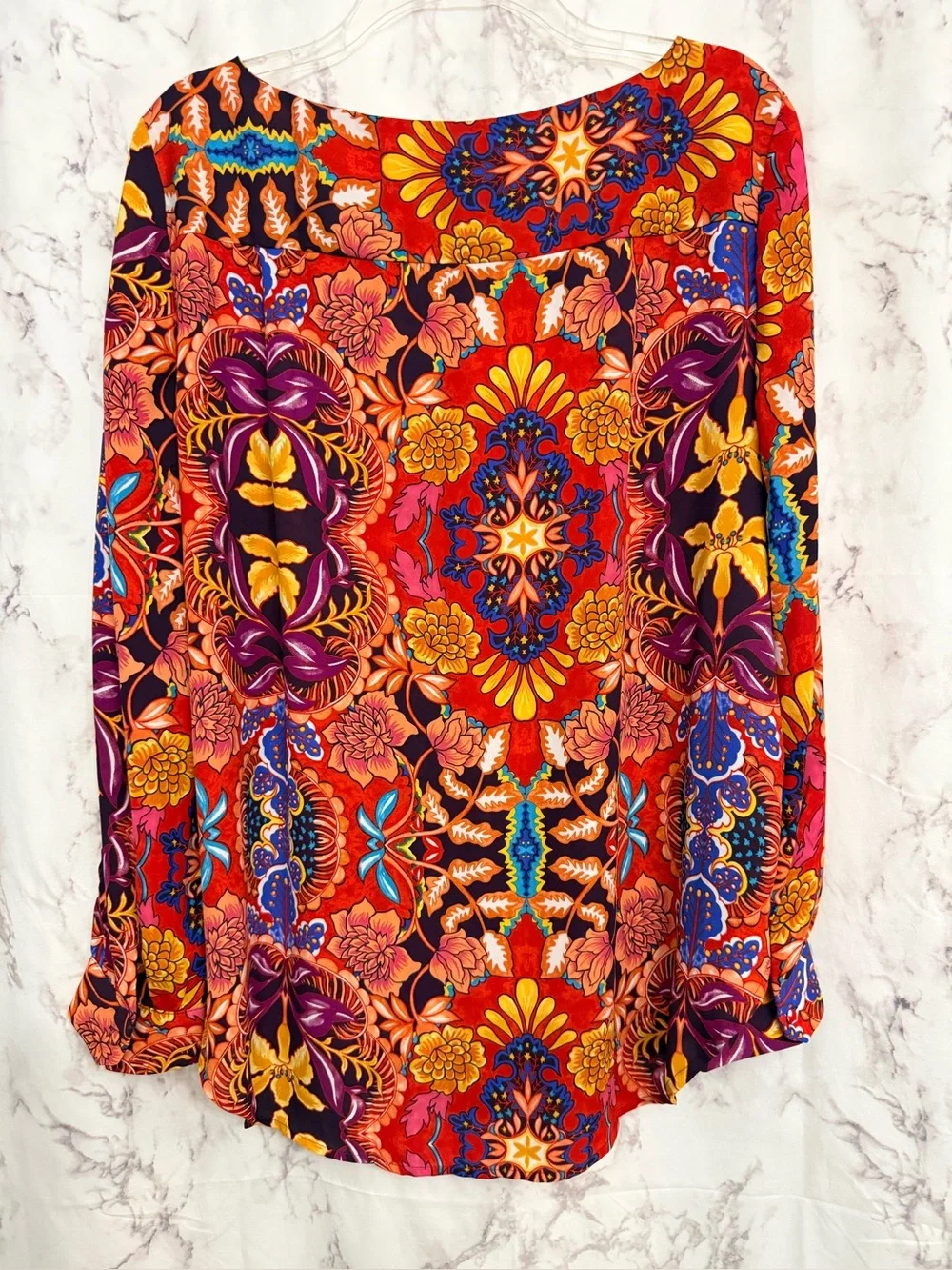 LOFT Women's Red Multi Floral Scoop-Neck Long Sleeve Top